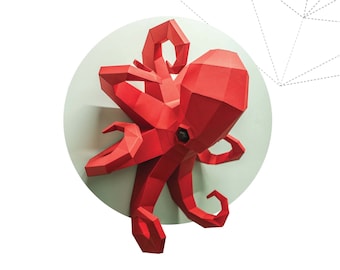 Papercraft OCTOPUS 3D Pepakura mer créatures paperfreak low poly sculpture DIY décoration murale pour halloween party décor modèle modèle papier