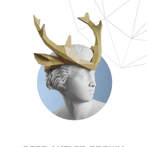 Papercraft  3D DEER ANTLER CROWN halloween pepakura forest queen Low Poly Paper Sculpture diy carnival party pattern template polygonal art