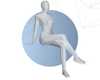 Papercraft modello corpo DONNA SEDUTA 3D scultura pepakura carta ragazza basso poli arredamento matrimonio loft casa ufficio PDF modello fai da te salone di bellezza