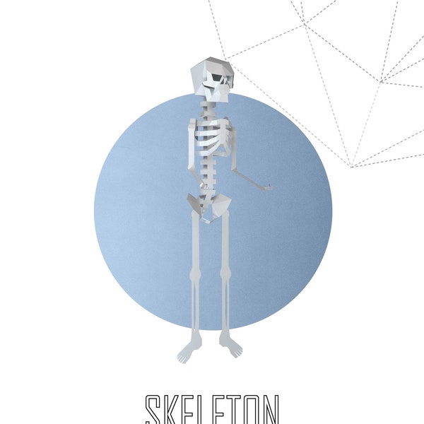 Papercraft 3D SKELETON SCULL and BONES halloween party Decor pepakura Low Poly Paper Sculpture DiY brutal loft design template decoration