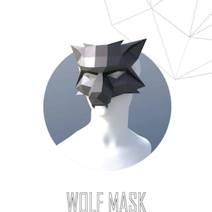 Papercraft 3D WHITE WOLF half MASK halloween pepakura kinky party Low Poly Paper face cover Diy gift carnival pattern template polygonal