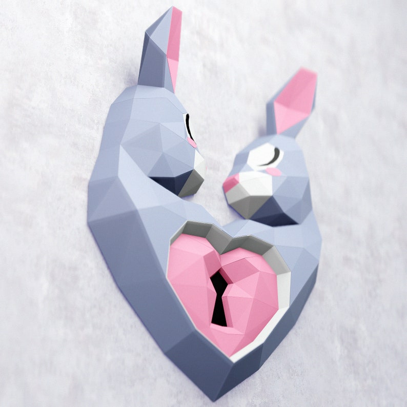 Papercraft 3d RABBIT BUNNY HEART 3D Low Poly Paper Sculpture - Etsy