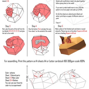 Papercraft 3D SLEEPING FOX Low Poly Paper Sculpture Printable Diy Wall ...