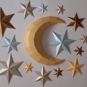 Papercraft 3D MOON+ Bonus STARS Pepakura Pattern 2 Files of the Wall ...