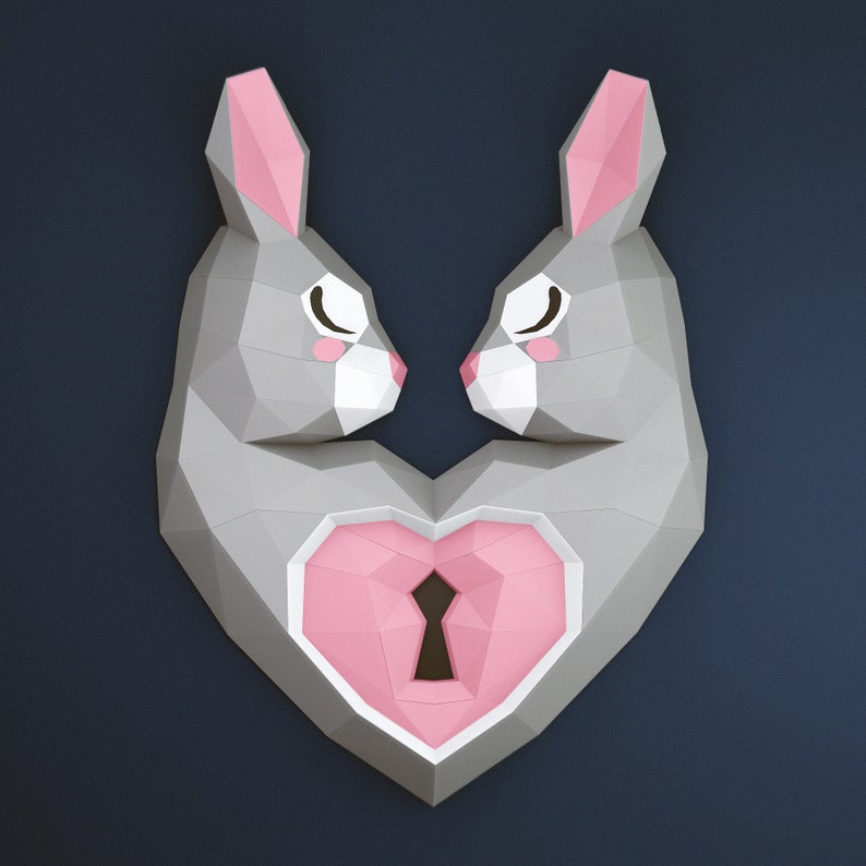 Papercraft 3d RABBIT BUNNY HEART 3D Low Poly Paper Sculpture - Etsy