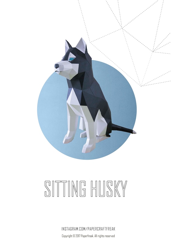 Papercraft 3D SITTING HUSKY DOG Puppy Pepakura Pdf Template - Etsy