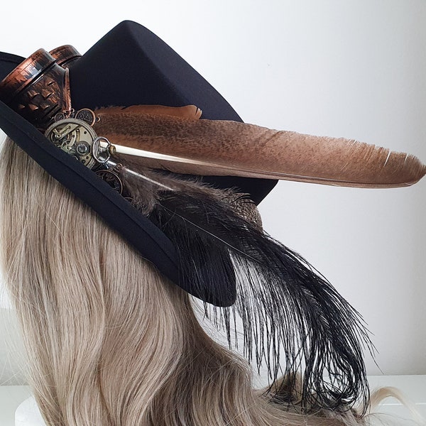 Chapeau Steampunk • Chapeau noir Steampunk avec lunettes • Chapeau cosplay • Cosplay Steampunk • Accessoires Steampunk • Chapeau d'Halloween • Chapeau vintage