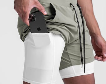 Herren Gym Training 2 in 1 Sport Shorts mit Taschen