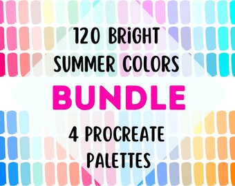 120 cores brilhantes de verão, pacote com 4 paletas Procreate, paletas de cores para designers gráficos, códigos HEX incluídos, ótimos para Canva e Adobe
