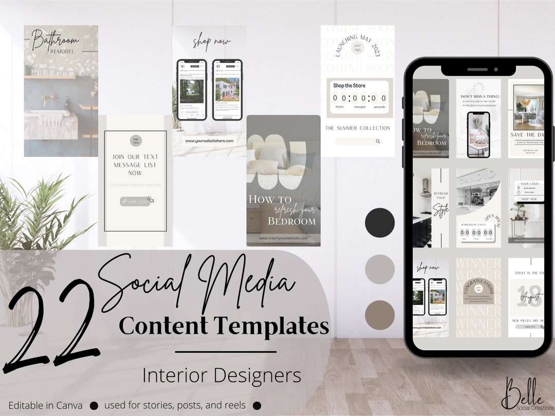 Interior Design Social Media Template, Editable Canva Template, Social ...