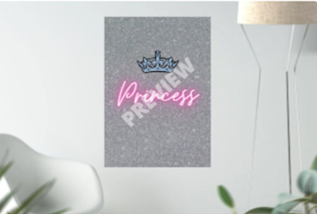 Digital Download Princess Poster Print Glitter Girly Bedroom Wall Art