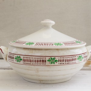 Digoin Sarreguemines Pise Collection Tureen - Vintage French Earthenware Soupiere with lid - serving dish fruit vegetable china tableware