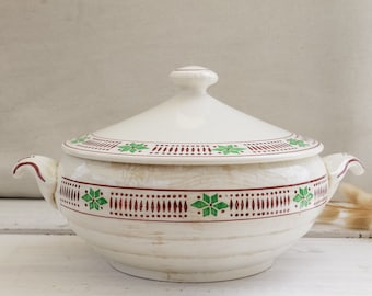 Digoin Sarreguemines Pise Collection Tureen - Vintage French Loza Soupiere con tapa - plato de frutas verduras vajilla de porcelana