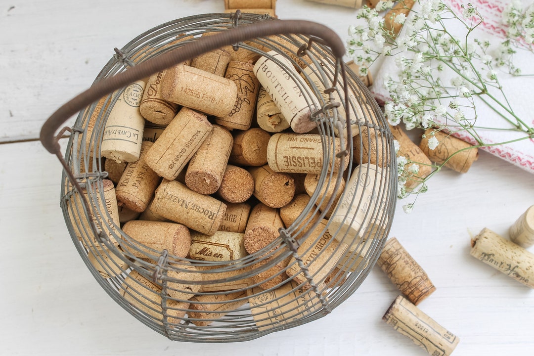 Antique French Wire Basket With Vintage Wine Corks - Farmhouse Decor ...
