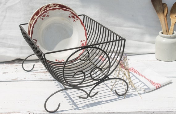 Antique Primitive Metal Wire Dish Drying Rack Plate Display Stand