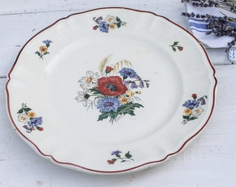 Sarreguemines grandes Agreste plato de servir, plato de barro, vajilla francesa vintage vajilla china - Plato rústico de patrón floral