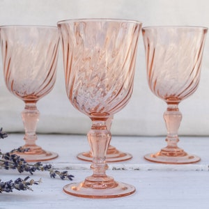 Set of 4 Rosaline Luminarc French Vintage Pink Wine Swirl Glasses - French Retro Bistro Style Drinking Barware Glasses