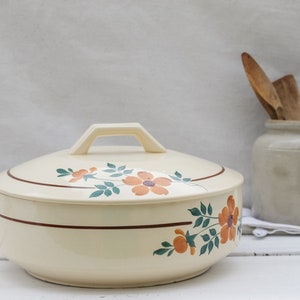 Tureen francés vintage, leguminosas con tapa - Moulin des Loups Saint Amand, estampado floral, vajilla de vajilla francesa rústica
