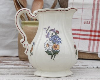 Hermosa Digoin Sarreguemines Agreste Pitcher Creamer Milk Pot Jug - Floral Vintage Francesa Granja Rústica Vajilla China Loza de barro