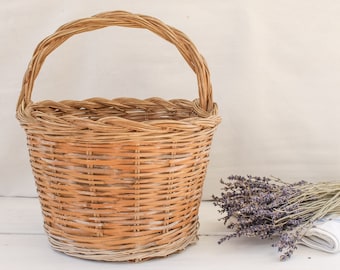 Französischer Antiker Marktkorb, Vintage Weidenkorb - Obst, Ernte Flechtkorb Rattan, Rustikaler Bauernkorb
