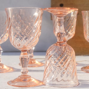 Small Rosaline Luminarc vintage Shot, Liquor or Digestive Swirl Glasses - French Retro Bistro Style Drinking Barware Glasses