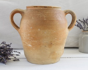 Grande vaso antico francese in terracotta per confetture, urna in gres stile rustico
