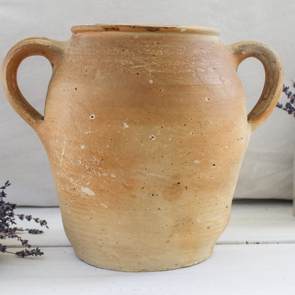 Large French Antique Pottery Stoneware Terracotta Vessel Urn, Rustic Handmade  Farmhouse Confit Salt Pot, Vase, Vintage Crock Pot