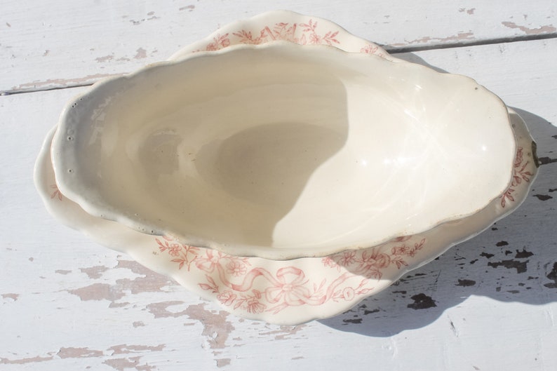 French Vintage Limoges Porcelain Gravy Boat, Sauciere, Sauce Bowl Signed antique china tableware Earthenware serving dish rustic bowl image 8