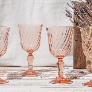Set of 4 Rosaline Arcoroc Luminarc Pink Swirl Water or Wine Glasses French Vintage 1970s Stemmed Glasses Drinkware Retro Bistro Style image 1