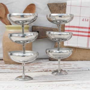 Set of 6 Vintage Stainless Steel Remy Letang Inox Ice Cream Dessert Bowls Stemmed Cups, Champagne Coupes - Made in France Bistrot style 60s