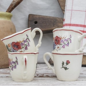 Beautiful Set of 4 Coffee Cups - Floral Digoin Sarreguemines Agreste collection - French Vintage China, Coffee Espresso Cup Drinkware