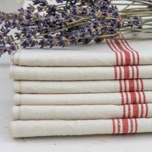 One Large French Vintage Torchons White & Red Striped Kitchen Tea Hand Towel, Linen Dish Towel Monogrammed, Rustic Farmhouse Home Decor image 3