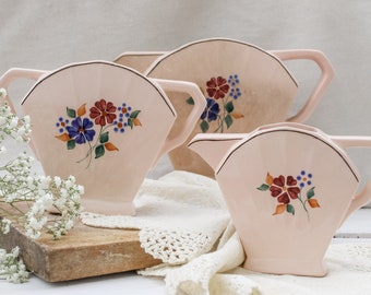 Stunning Rare Vintage 1920s French Teapot Cream Pot and Sugar Pot - Light Rose Art Deco Tableware Vase