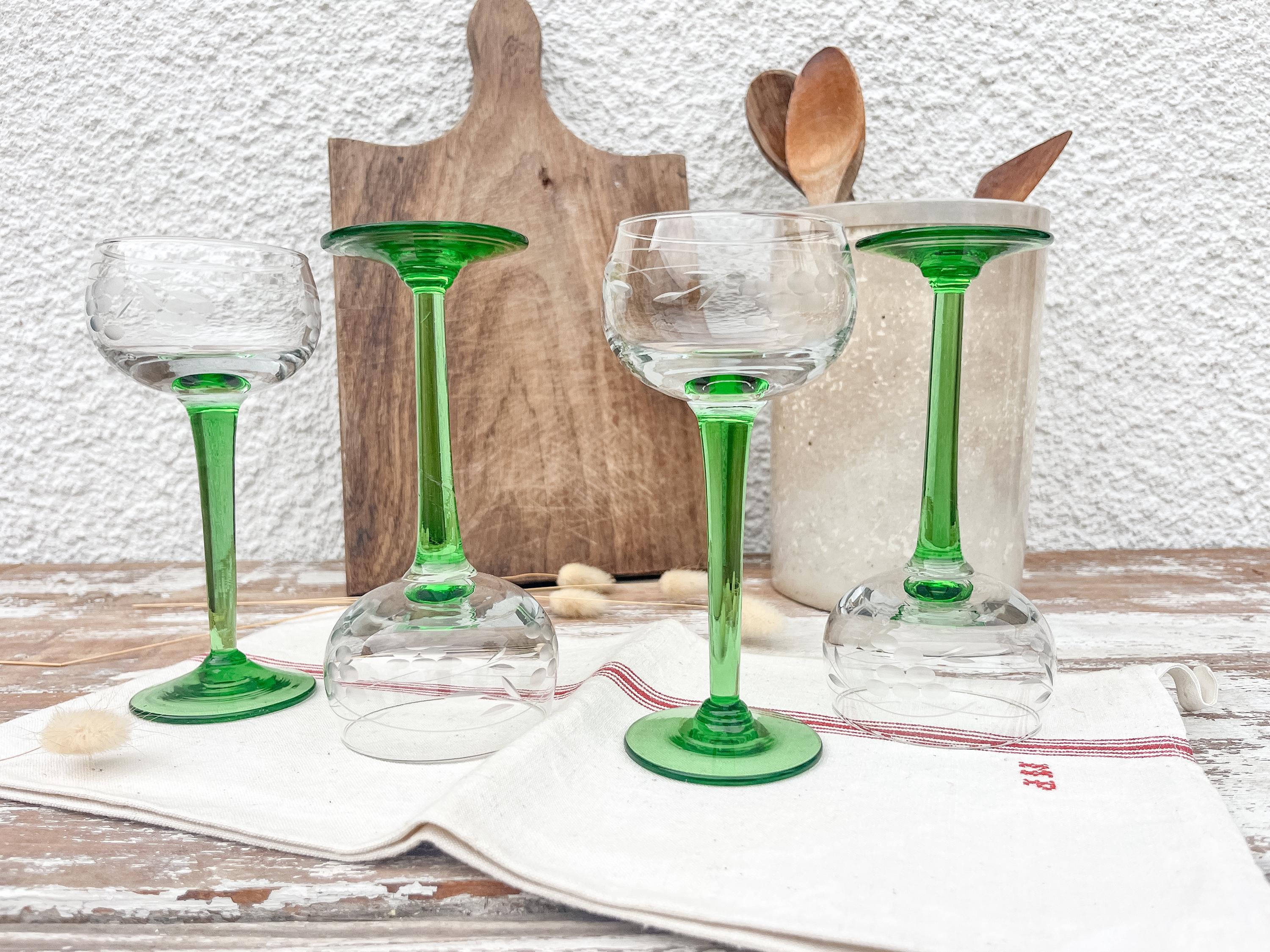 Ensemble de 4 verres à vin blanc Alsace vintage français à
