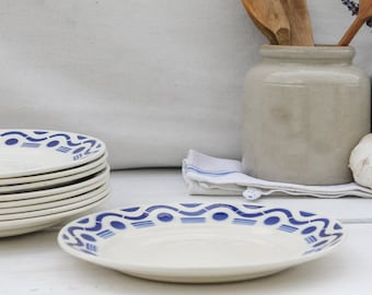 Impresionante juego de 9 platos de postre de Badonviller vintage francés Colección Azur, vajilla de porcelana antigua para cena de loza - casa de campo rústica