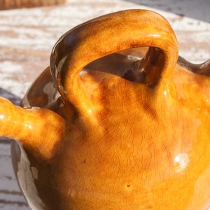 Antique French Wine or Water 'Gargoulette' Jug with handle and lid farmhouse decor terracotta pitcher primitive jug Stoneware Pottery pot image 8