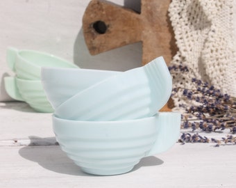 Set of 3 French Vintage Milk Glass Jadeite coffee or tea cups in Pastel Blue, 1930s cups mugs