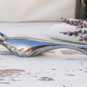 French vintage Swan Bottle Opener, Silver Metal Swan shaped figuring, vintage kitchen accessory barware