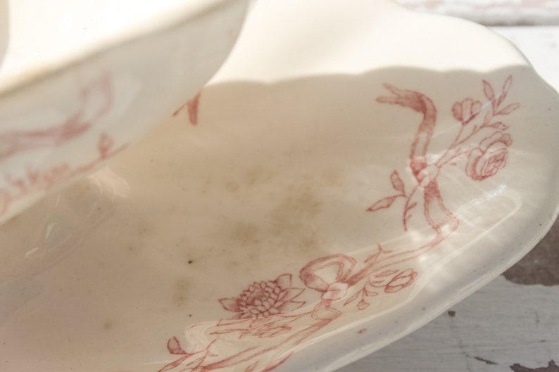 French Vintage Limoges Porcelain Gravy Boat, Sauciere, Sauce Bowl Signed antique china tableware Earthenware serving dish rustic bowl image 3