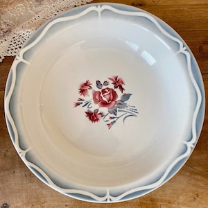 Vintage Digoin Sarreguemines Nina Rosa Floral Hollow Serving Dish Plate - French retro china dinnerware