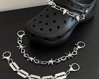 Schuhkette Charm, Punk Hiphop Stye Cool Strap Kette Dekoration Niet Clog Keile Charms Zubehör Schuhschnallen Fit für Sandalen Geschenk