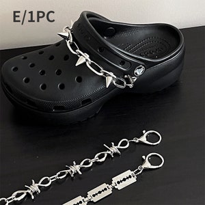 Shoe Chain Charm, Punk Hiphop Stye Cool Strap Chain Decoration Rivet Clog Wedges Charms Accessories Shoe Buckles Fit for Sandals Gift E