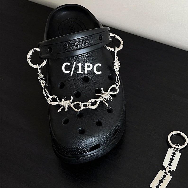 Shoe Chain Charm, Punk Hiphop Stye Cool Strap Chain Decoration Rivet Clog Wedges Charms Accessories Shoe Buckles Fit for Sandals Gift C