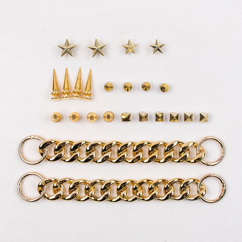 Shoe Charms Set of 222 chain, Rivert Punk Star Charms Pack HipHop Shoe Accessories Fits for Croc Clog Sandal Decoration Adult Girl Gift Men Gold Set