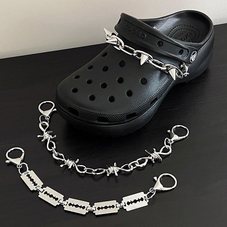 Shoe Chain Charm, Punk Hiphop Stye Cool Strap Chain Decoration Rivet Clog Wedges Charms Accessories Shoe Buckles Fit for Sandals Gift image 1