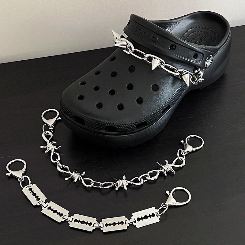 Goth Charms for Croc Women Girls,Shoe Chains,Metal Spikes Punk Rivets  Charms for Clog Sandals Accessories Shoe Decorations.