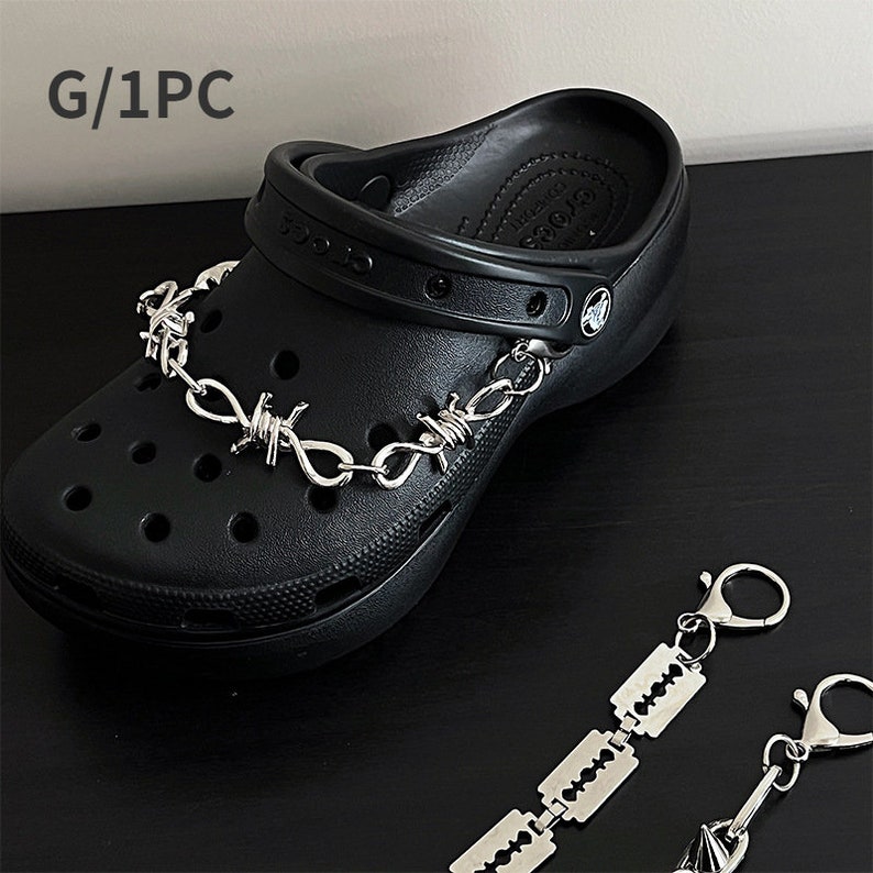 Shoe Chain Charm, Punk Hiphop Stye Cool Strap Chain Decoration Rivet Clog Wedges Charms Accessories Shoe Buckles Fit for Sandals Gift G