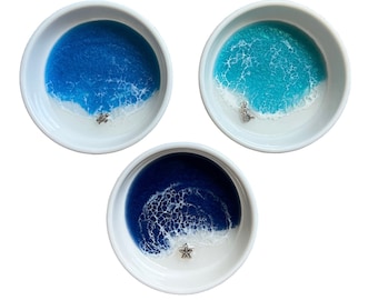 Ocean Resin Ring Dish: Handmade Ceramic Trinket Tray with Charm
