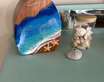 Custom Ocean Resin Wooden Urn: Custom Memorial Keepsake (Made-to-Order)