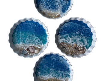 Ocean Resin Ring Dish: Coastal Trinket Holder, Seashell Decor